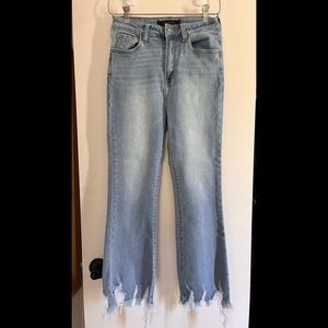 Frayed ankle flare jeans